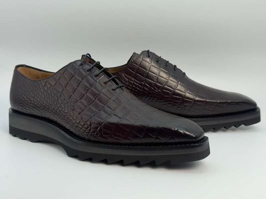 The Sovereign Lace-Up – Dark Mahogany Croc Edition