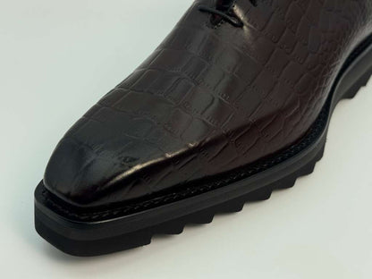 The Sovereign Lace-Up – Dark Mahogany Croc Edition